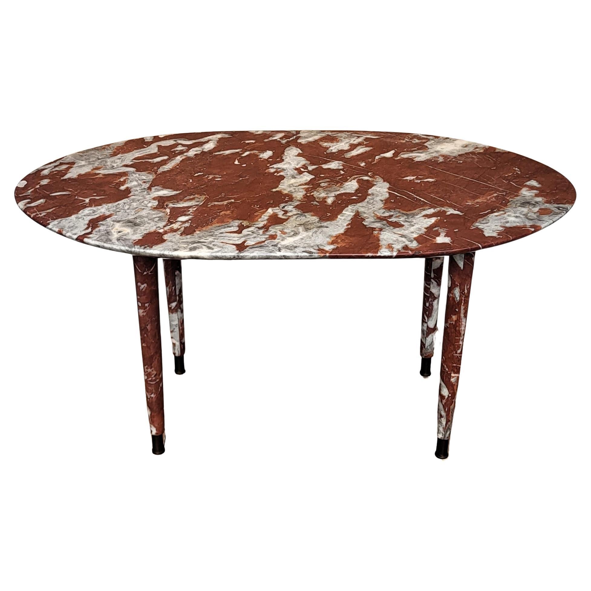 20th Century Italian Red Levanto Marble Oval Coffee Side Table  For Sale