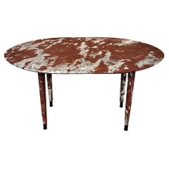 Vintage 20th Century Italian Red Levanto Marble Oval Coffee Side Table 