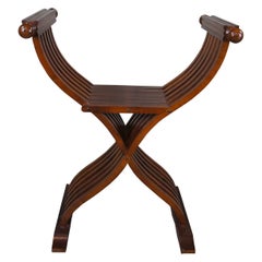 Retro 20th Century Italian Renaisscance Mahogany Savonarola Chair X Folding Seat