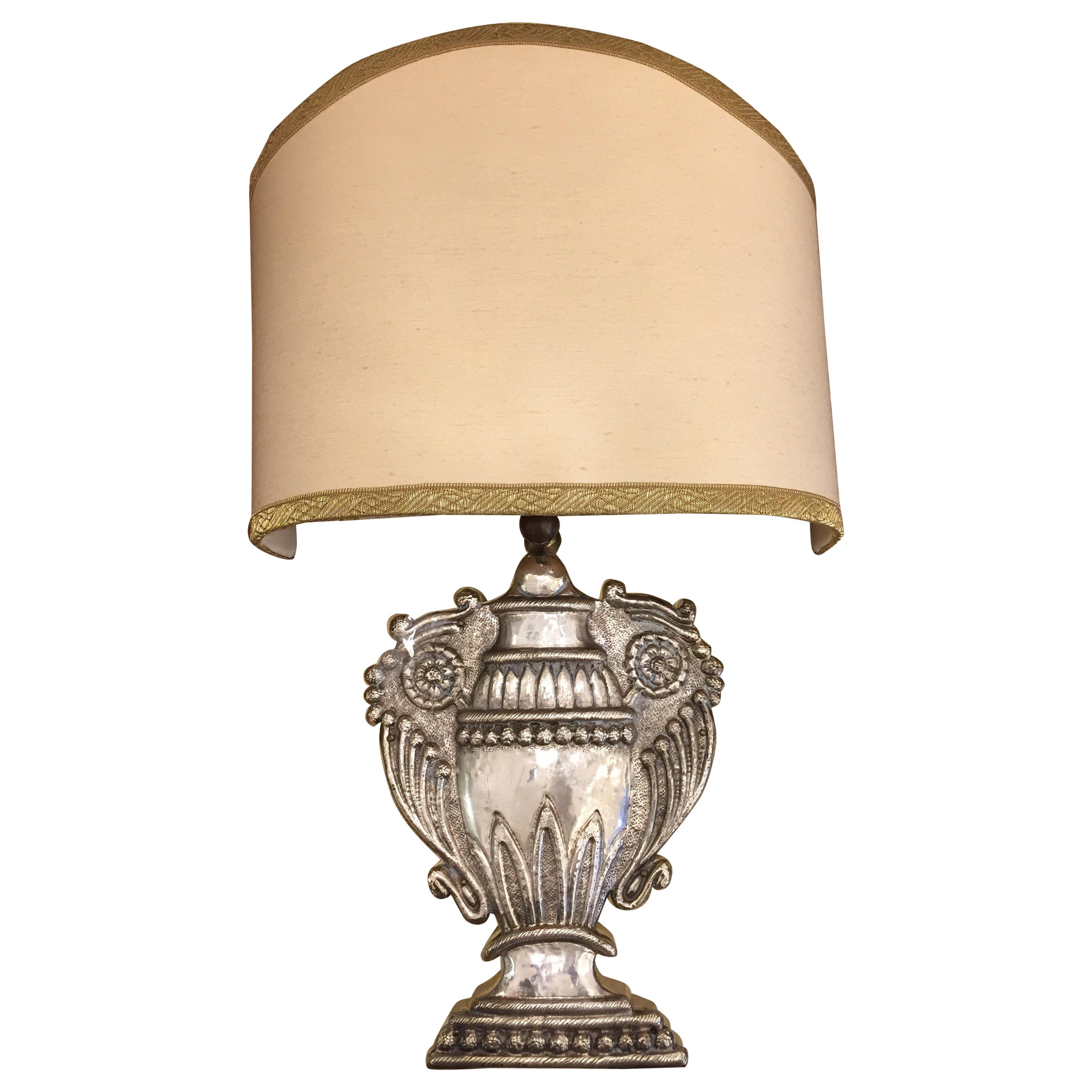 Italian Repoussé Silvered Sconce Urn Vase Wall-Light 20th Century Baroque Style For Sale