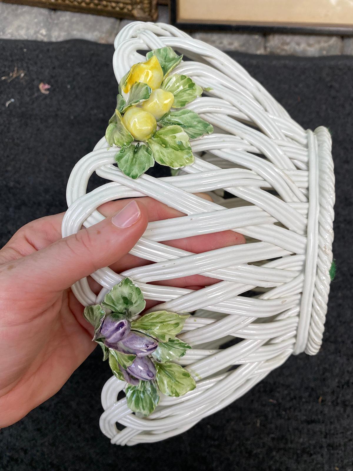 20th Century Italian Reticulated Creamware Basket with Fruit, Marked 'Italy' 6