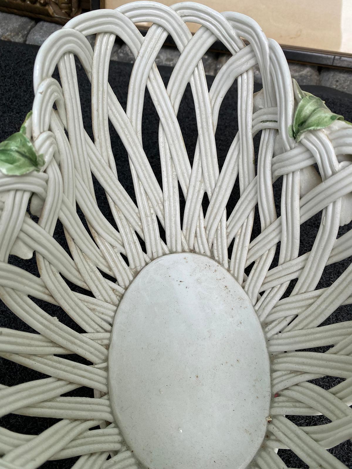 20th Century Italian Reticulated Creamware Basket with Fruit, Marked 'Italy' 3