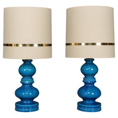 20th Century Italian Rimini Blue Ceramic Table Lamps, c.1970