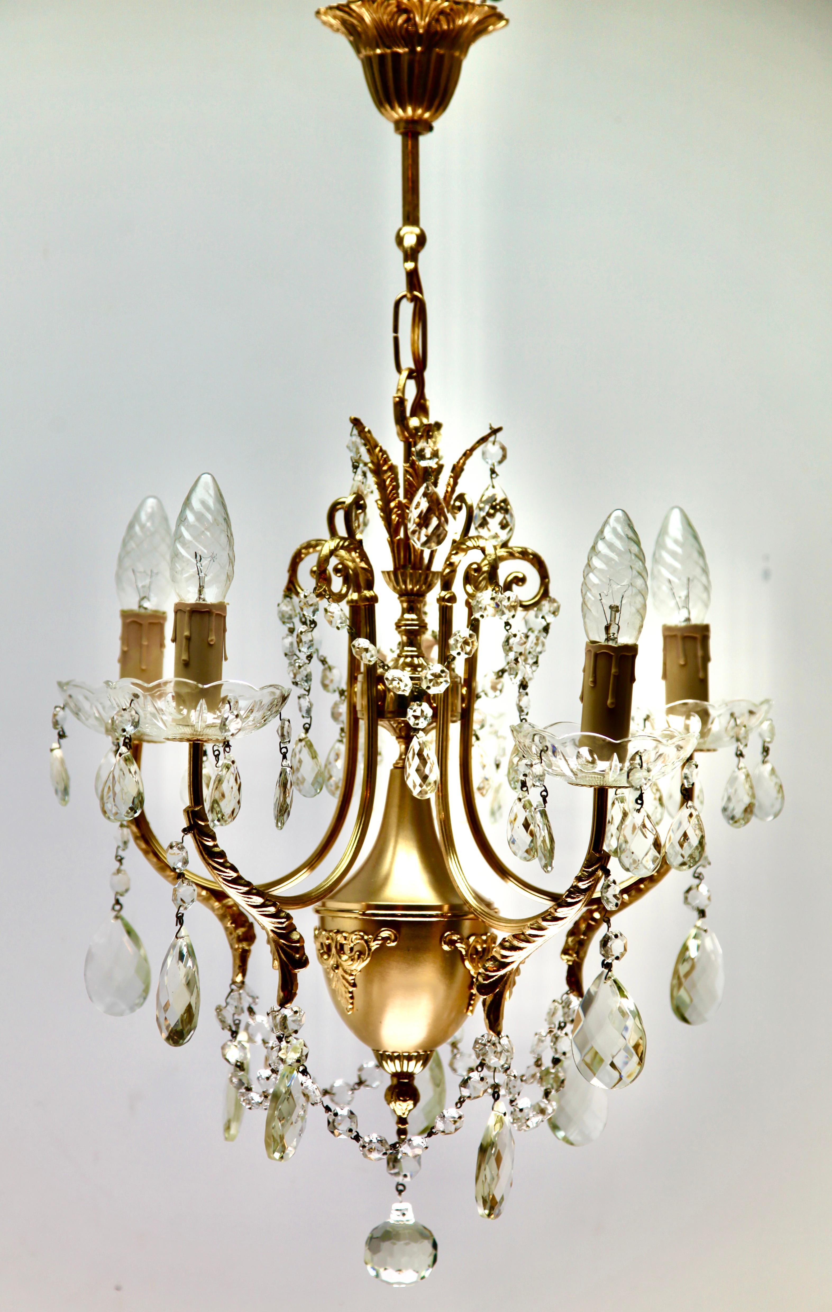 Hollywood Regency 20th Century Italian Rock Crystal 5 arms Chandelier