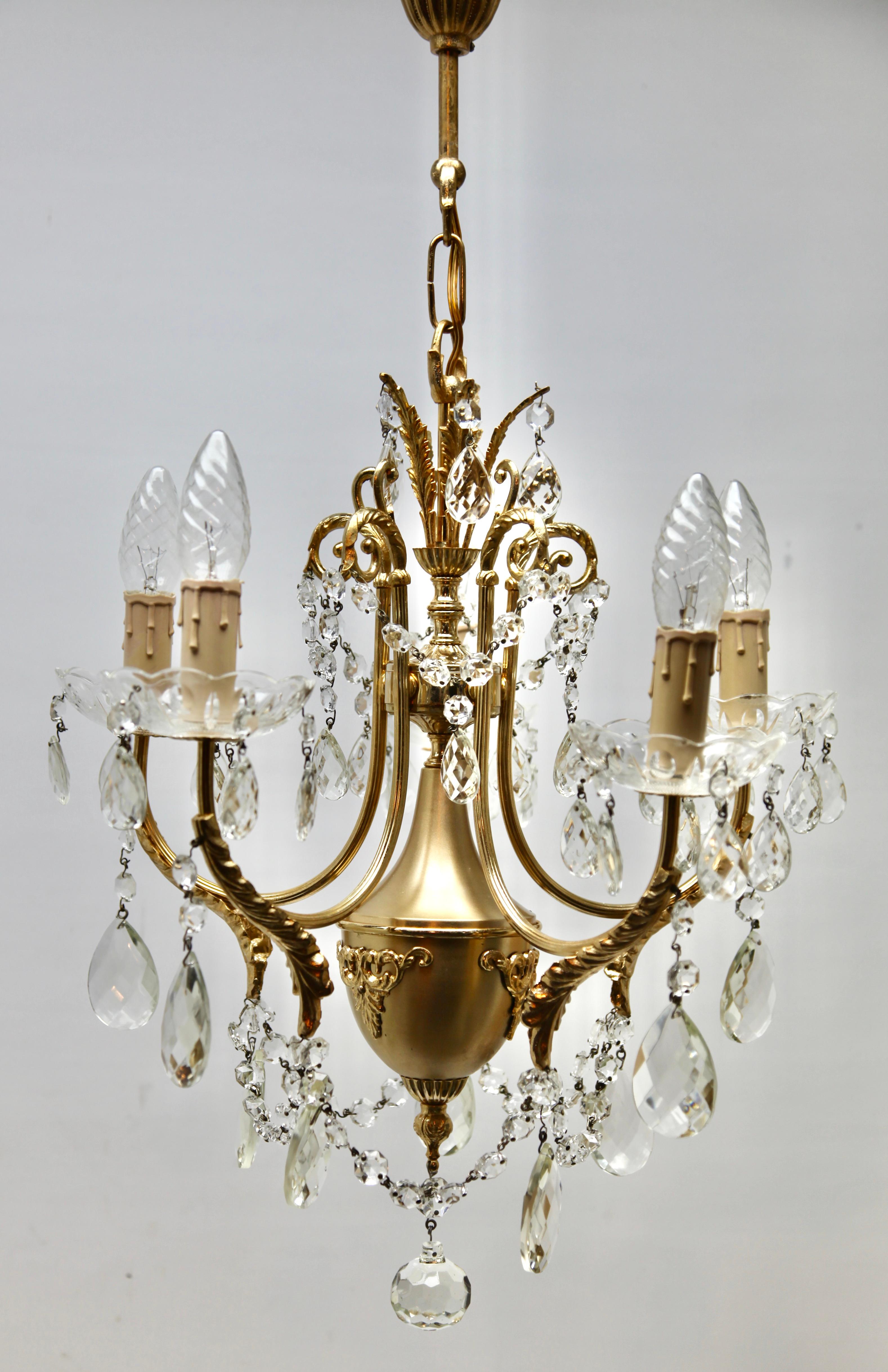 20th Century Italian Rock Crystal 5 arms Chandelier In Good Condition In Verviers, BE