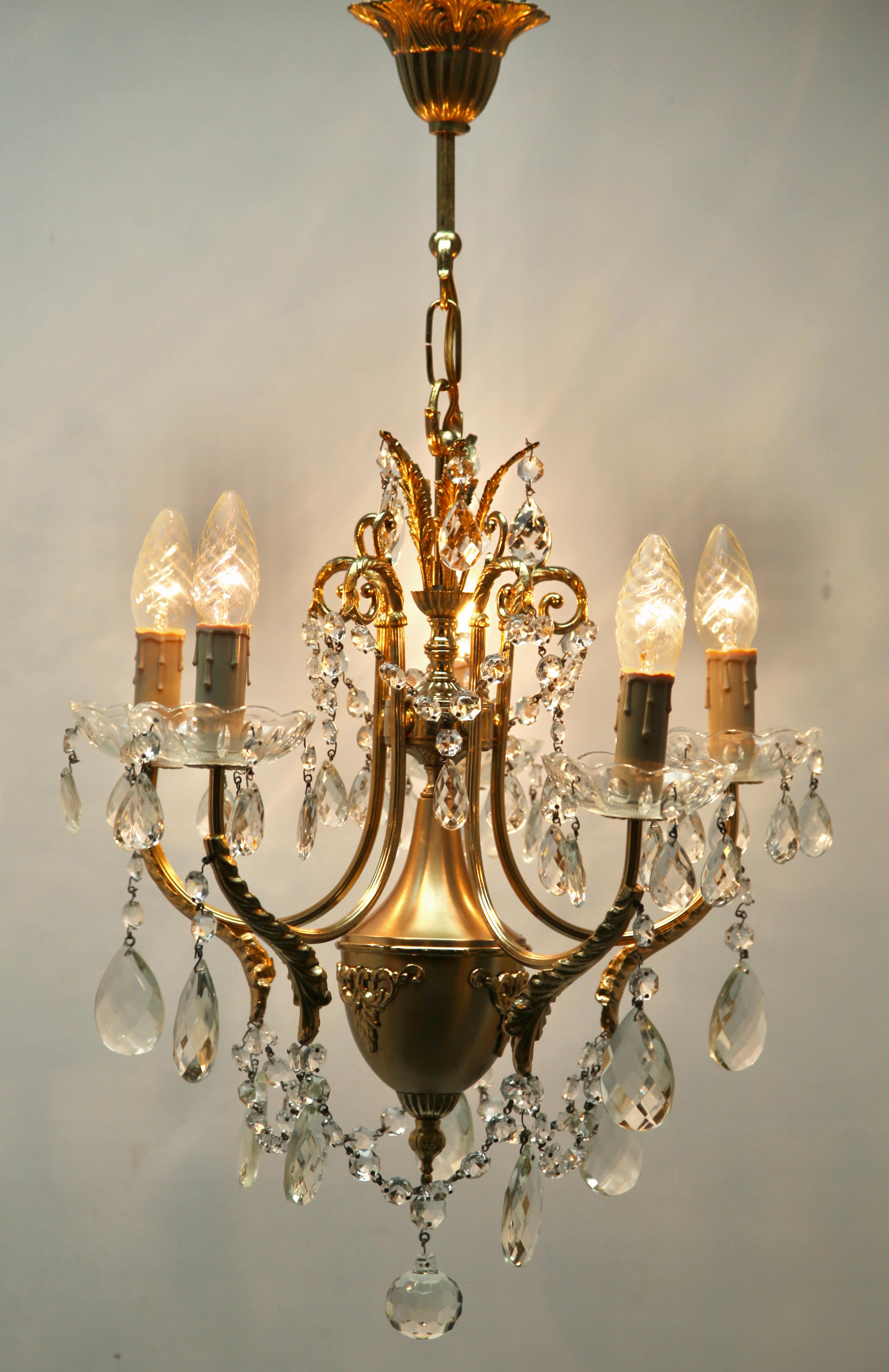 Mid-20th Century 20th Century Italian Rock Crystal 5 arms Chandelier