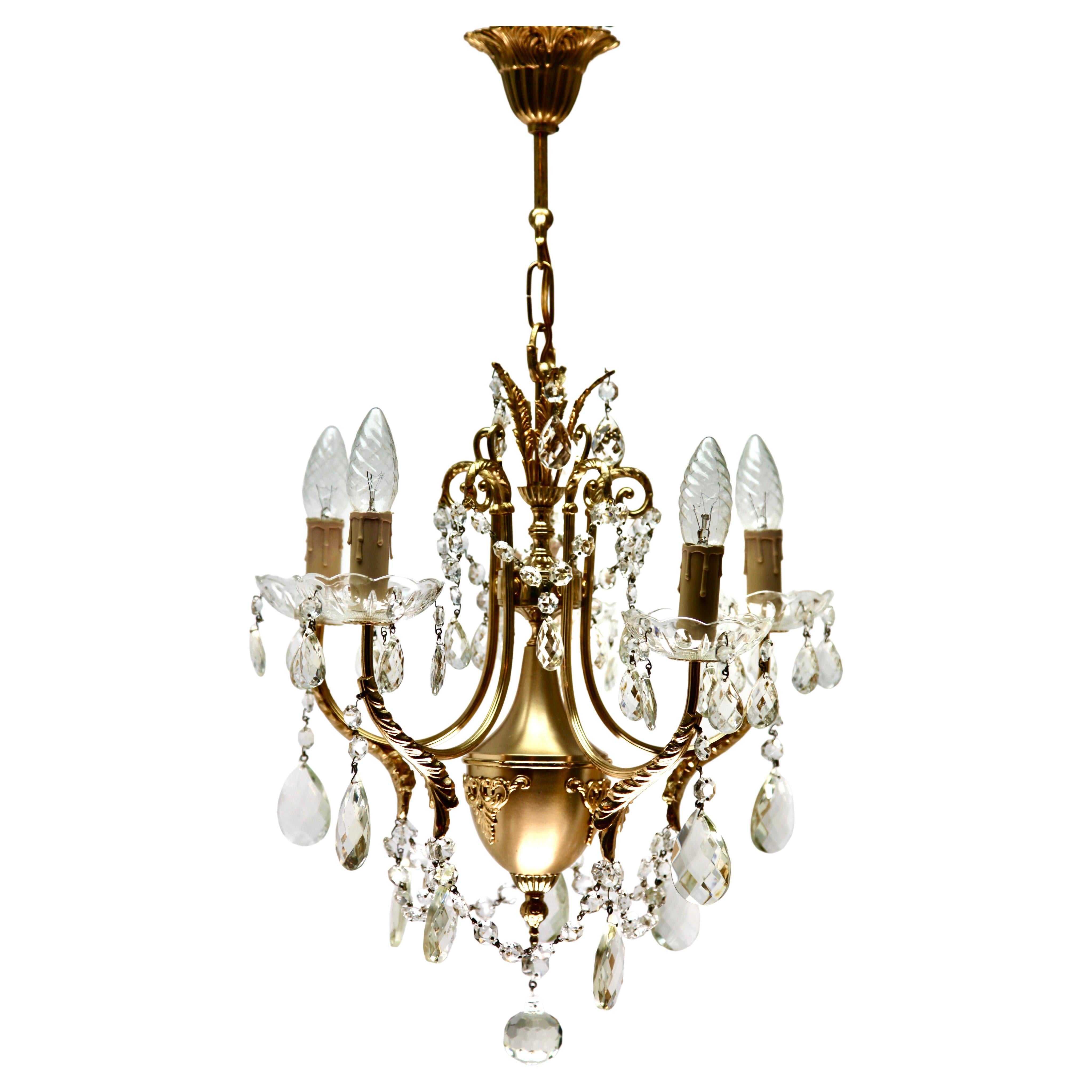 20th Century Italian Rock Crystal 5 arms Chandelier