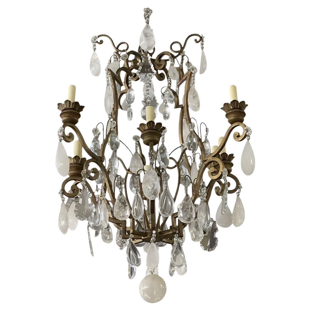 20th Century Italian Rock Crystal Chandelier with Eight Lights im Angebot
