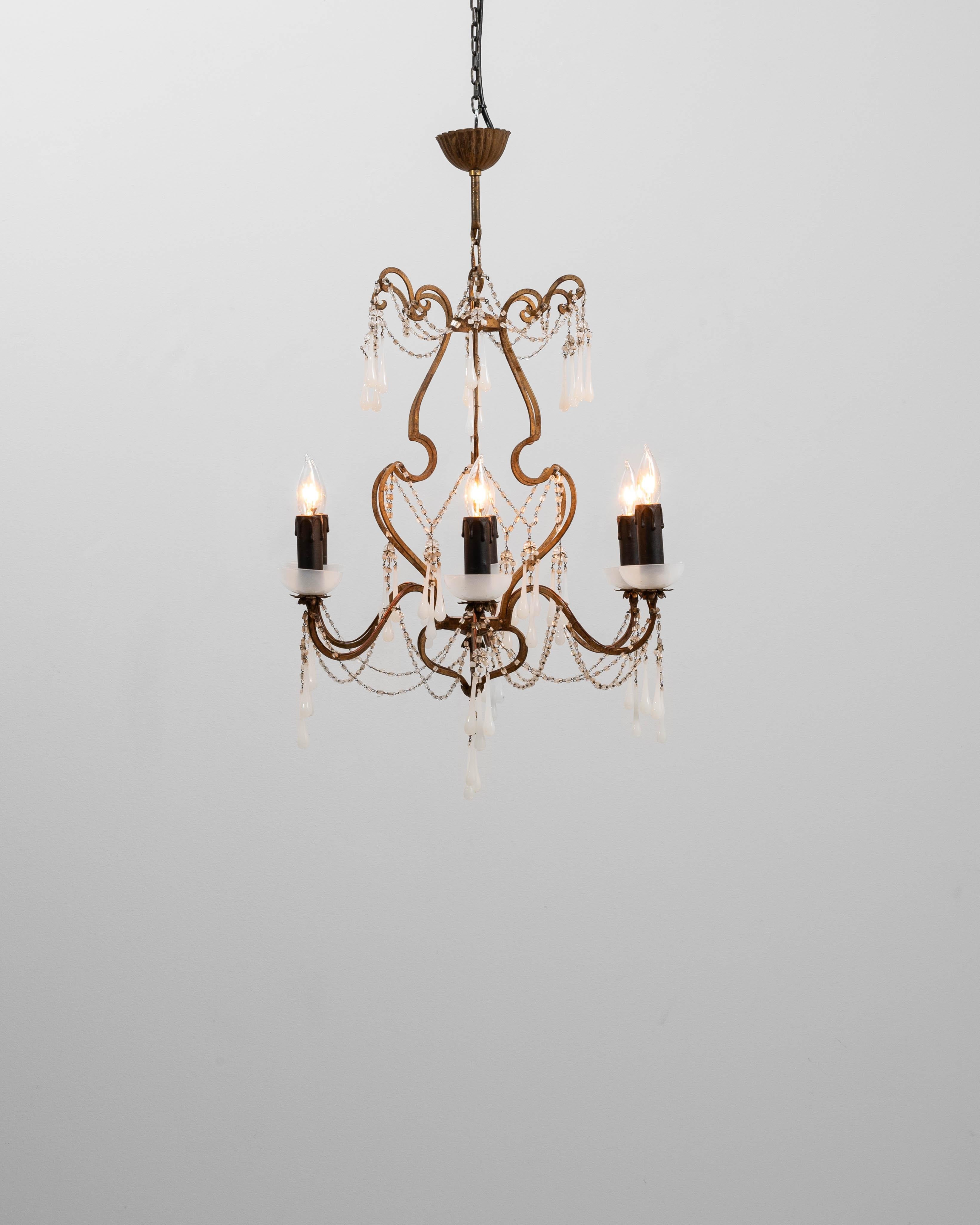 Lustre en métal doré et gouttes de verre du 20e siècle de style néo-rococo italien en vente 6