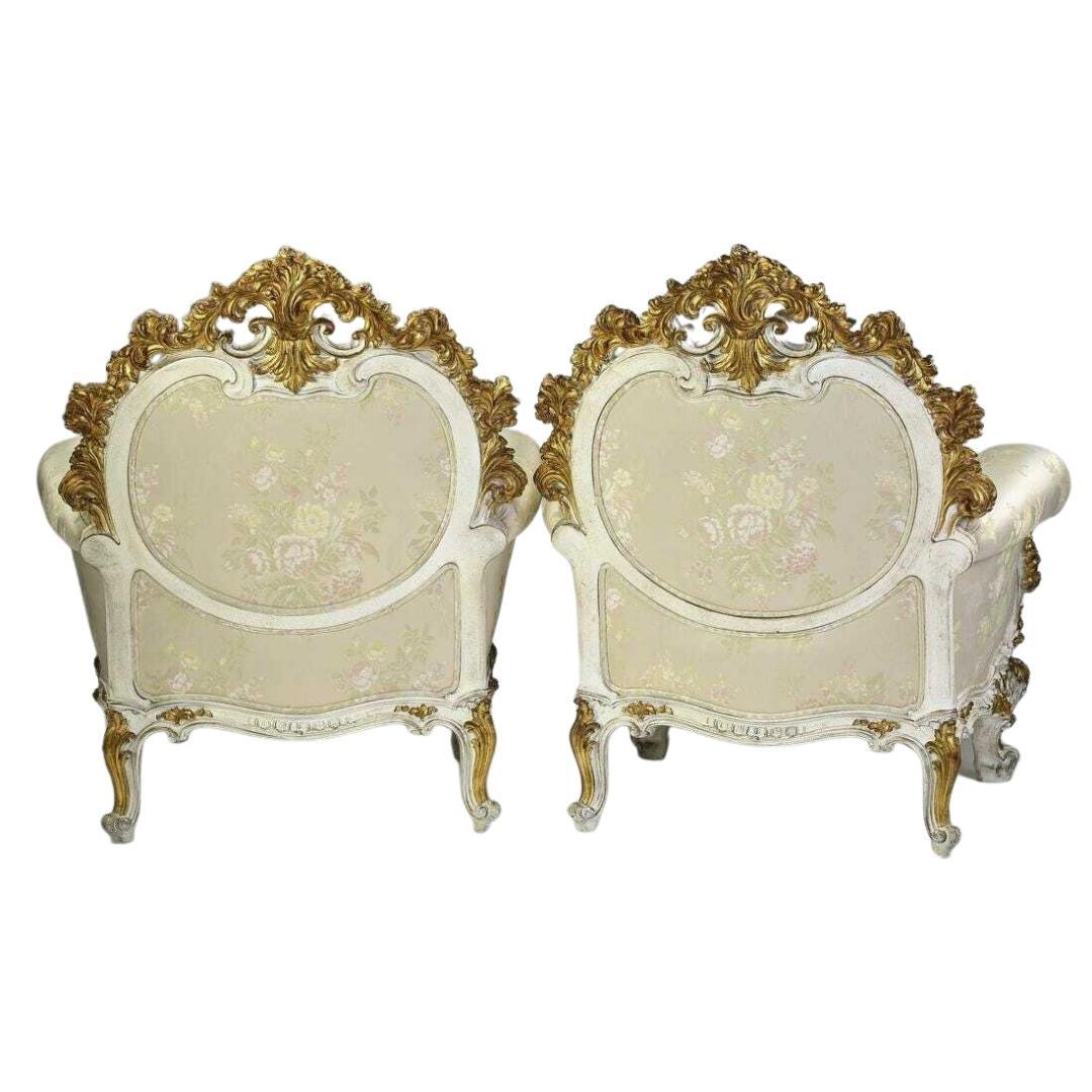 Fabric 20th Century Italian Rococo Style Carved, Gilt, Satin, Set of 3 Sofa, Bergeres! For Sale
