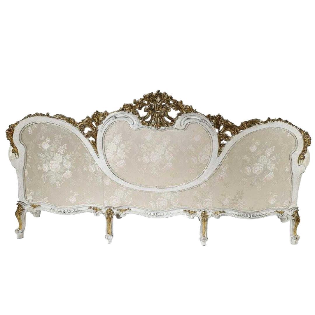 20th Century Italian Rococo Style Carved, Gilt, Satin, Set of 3 Sofa, Bergeres! For Sale 3