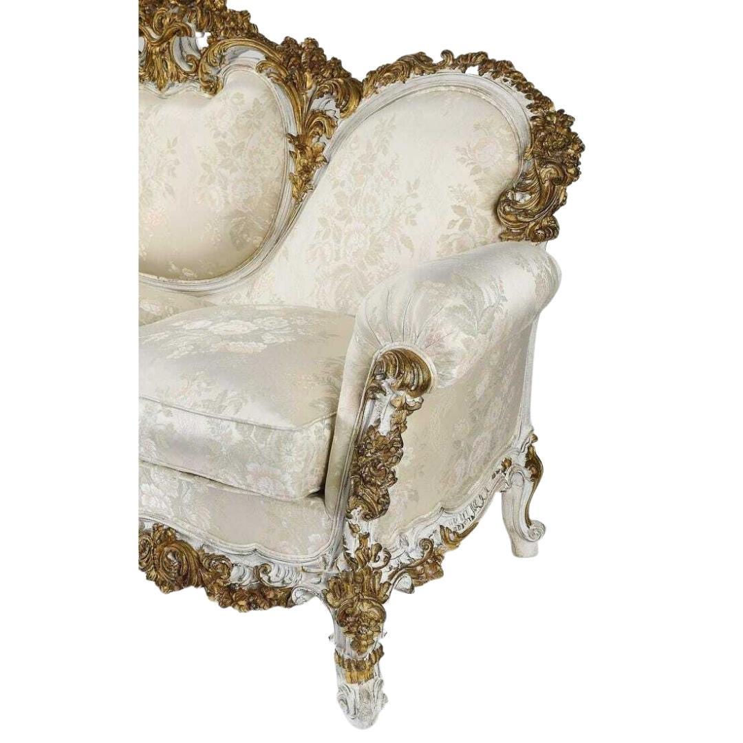 20th Century Italian Rococo Style Carved, Gilt, Satin, Set of 3 Sofa, Bergeres! For Sale 2