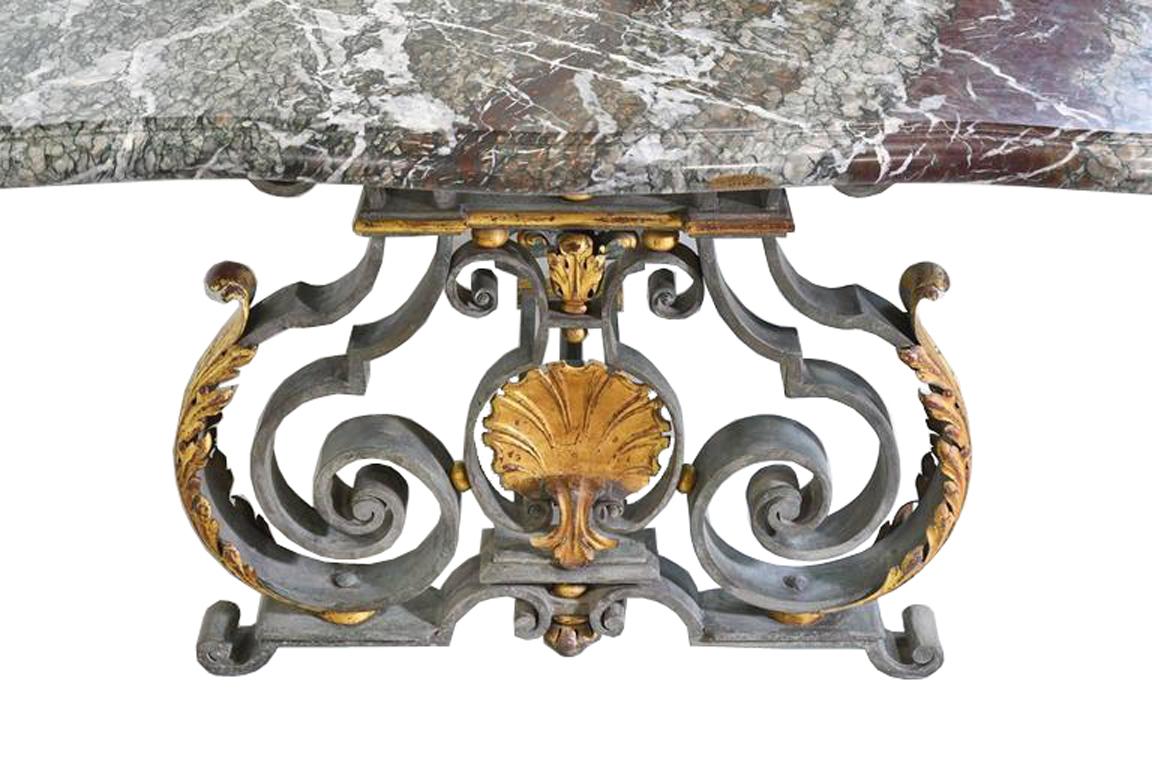 French Rococo-Style Campan Melange Marble-Top Dining Table with Forged Iron Base 3