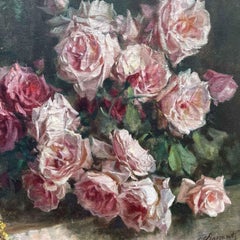 20th Century Italian Still Life Roses and Mimosas by Licinio Barzanti 1930 circa