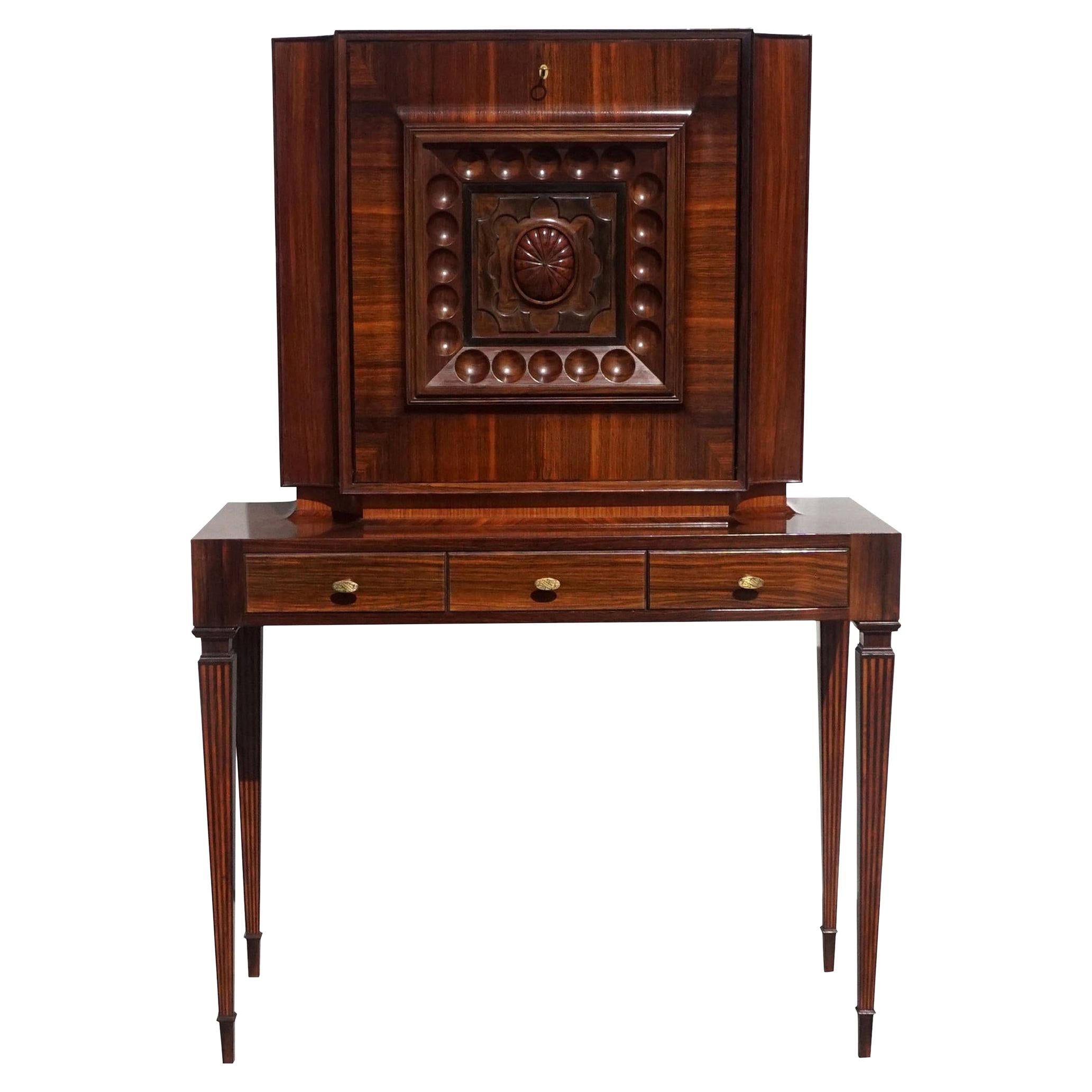 20th Century Italian Rosewood Cabinet, Cherrywood Secretaire by Paolo Buffa