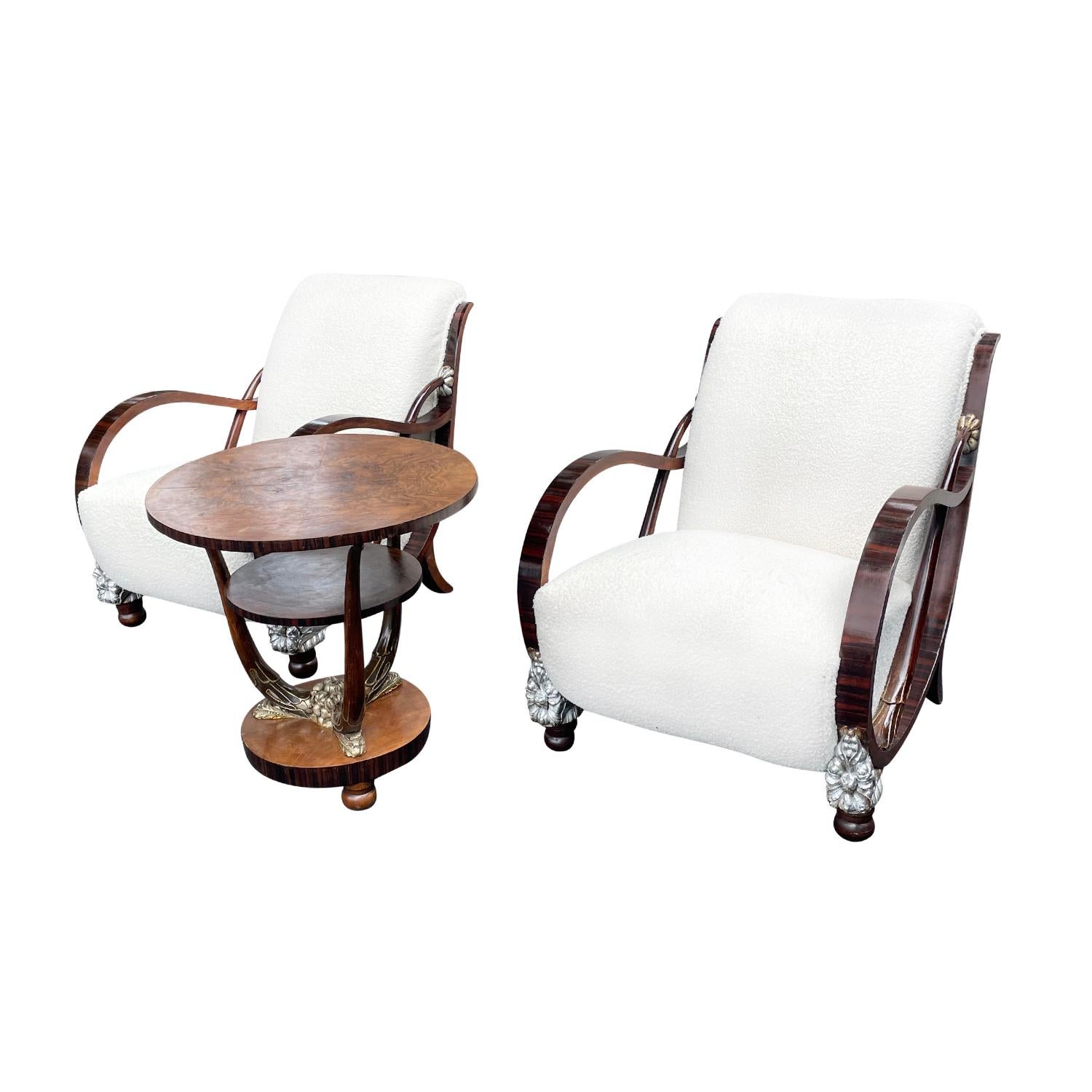 20th Century Italian Rosewood Lounge Chairs and Side Table by Vittorio Ducrot In Good Condition In West Palm Beach, FL