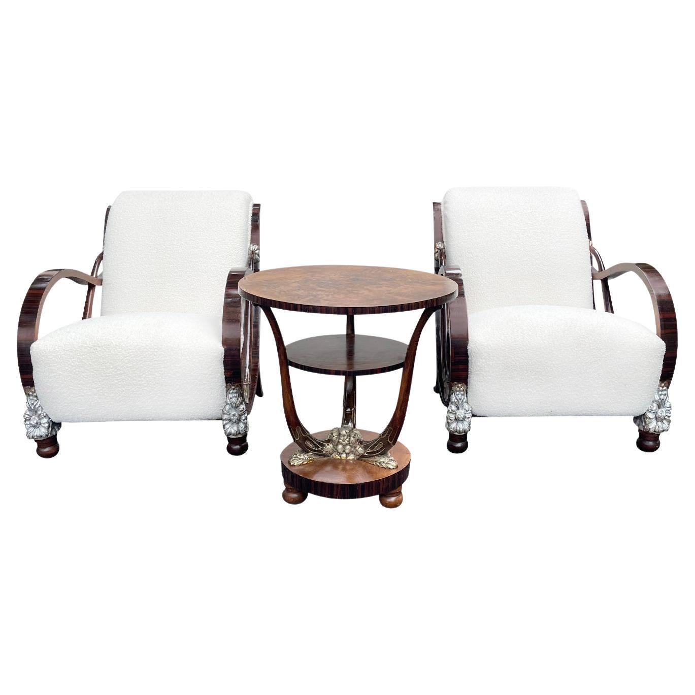 20th Century Italian Rosewood Lounge Chairs and Side Table by Vittorio Ducrot