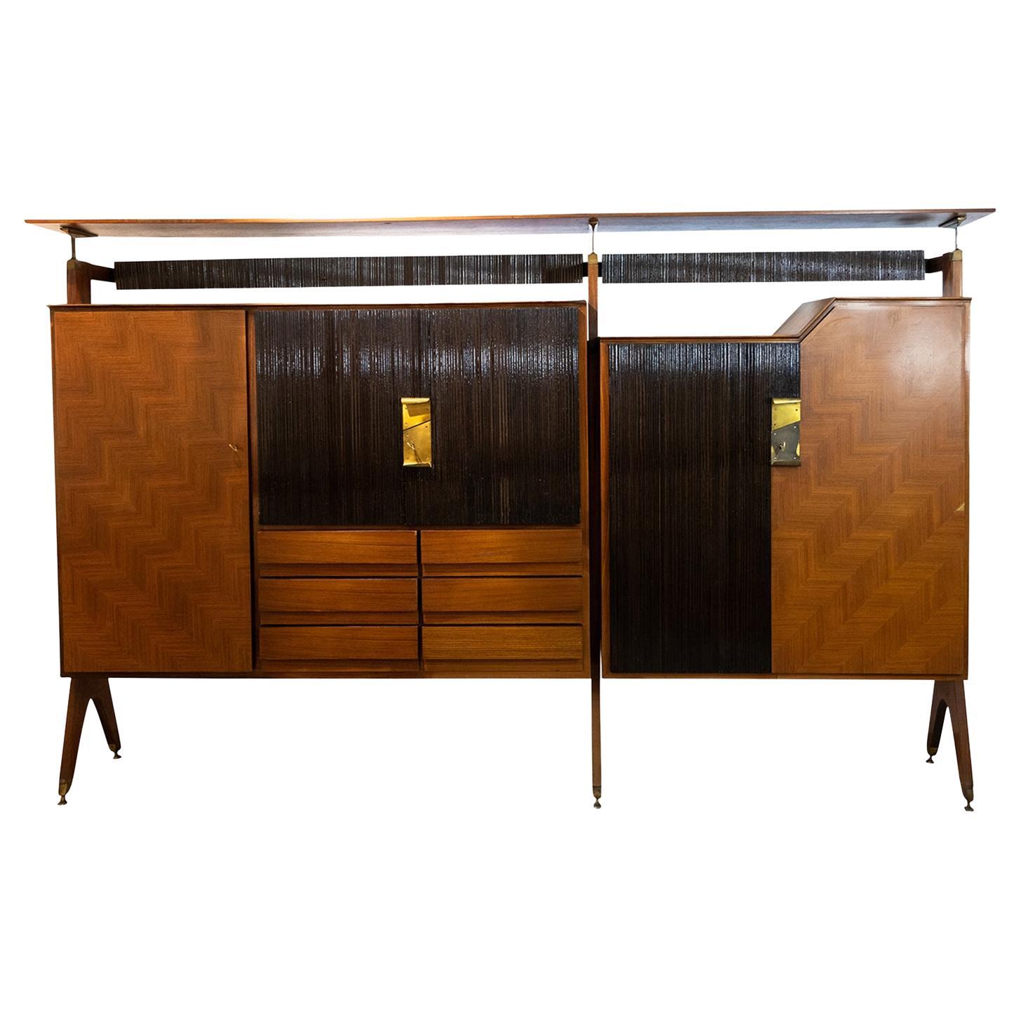 20th Century Italian Rosewood, Walnut Cocktail Bar Cabinet by Osvaldo Borsani