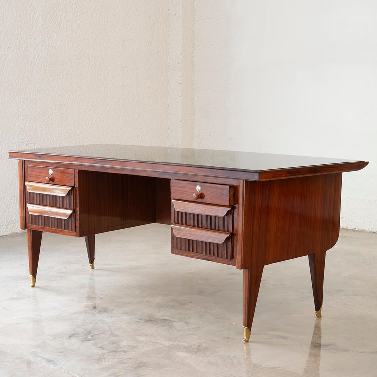 Hand-Carved 20th Century Italian Rosewood Writing Desk by Osvaldo Borsani & Paolo Buffa For Sale