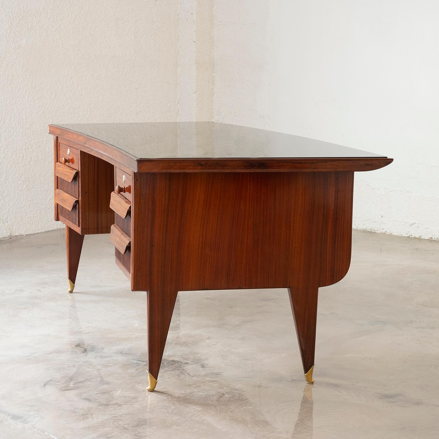 Brass 20th Century Italian Rosewood Writing Desk by Osvaldo Borsani & Paolo Buffa For Sale