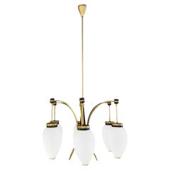 20th Century Italian Round Polished Brass, Opaline Glass Pendant by Stilnovo