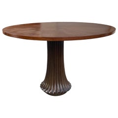 Mesa de comedor italiana del siglo XX, redonda y vintage, de palisandro y nogal
