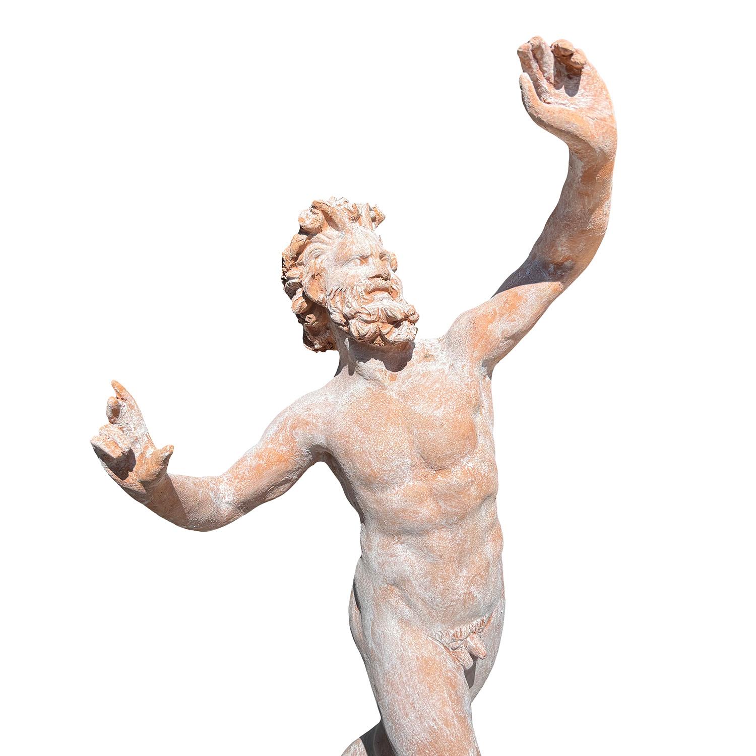 Greco classico Statuetta di Satiro Danzante del 20° secolo - Scultura in terracotta d'epoca in vendita