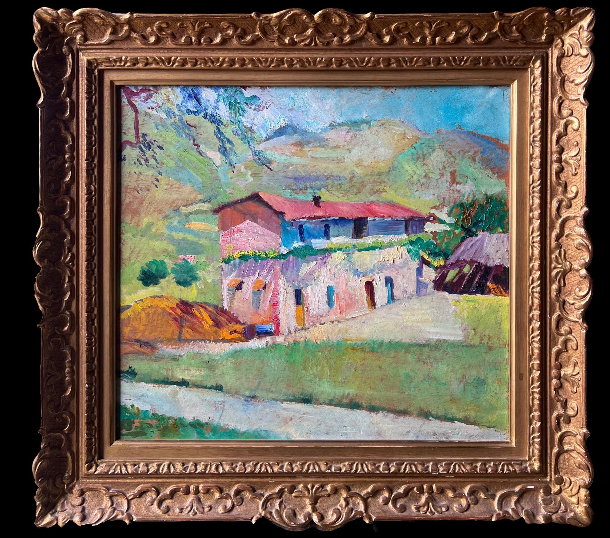 Fine Italian Post-Impressionist Oil Painting Old Villa in Countryside Landscape