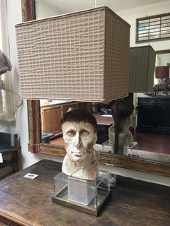 20th Century Italian Sculptural Face Table Lamp with Fabric Lampshade