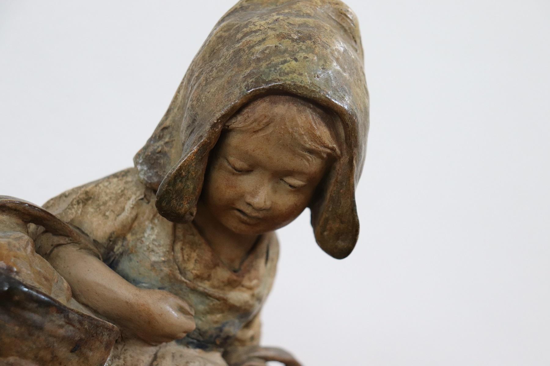 20th Century Italian Sculptural Group in Plaster Baby at the Lake, 1910s For Sale 7