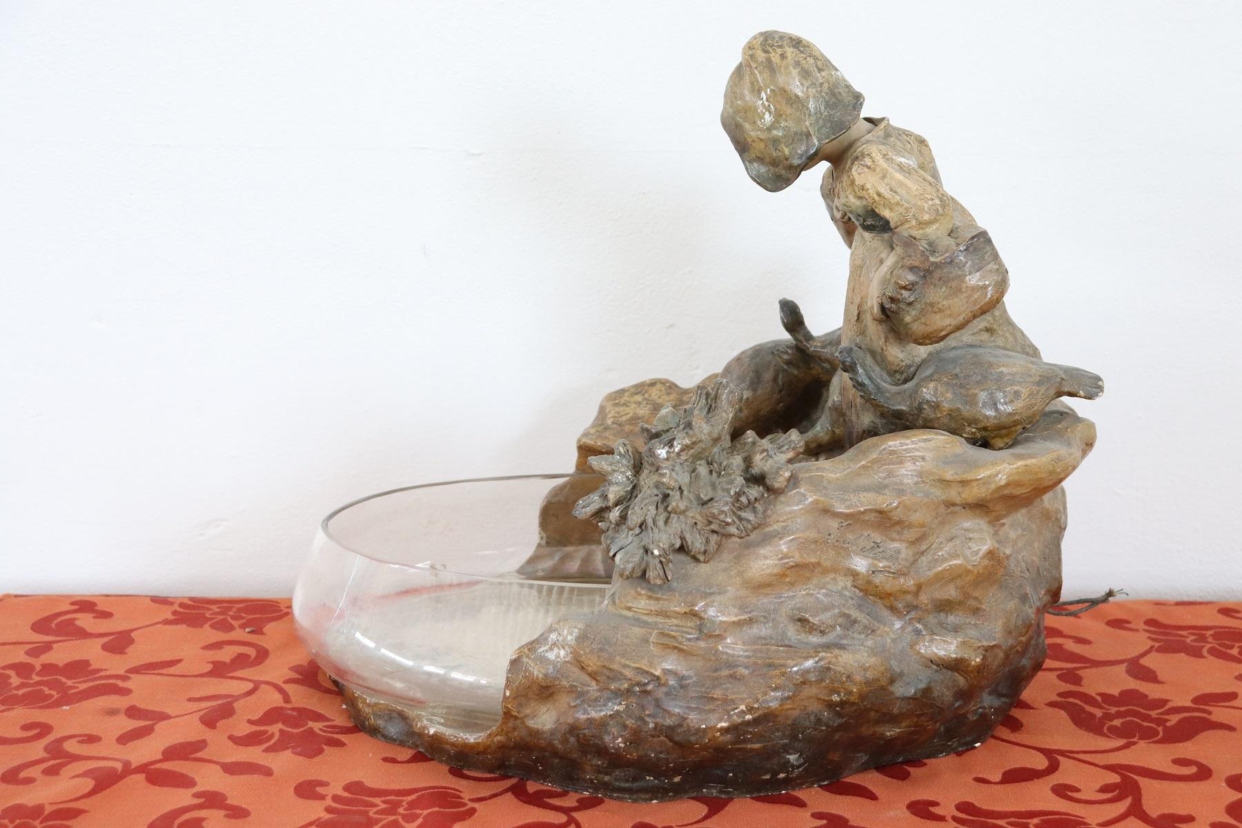 Early 20th Century 20th Century Italian Sculptural Group in Plaster Baby at the Lake, 1910s For Sale