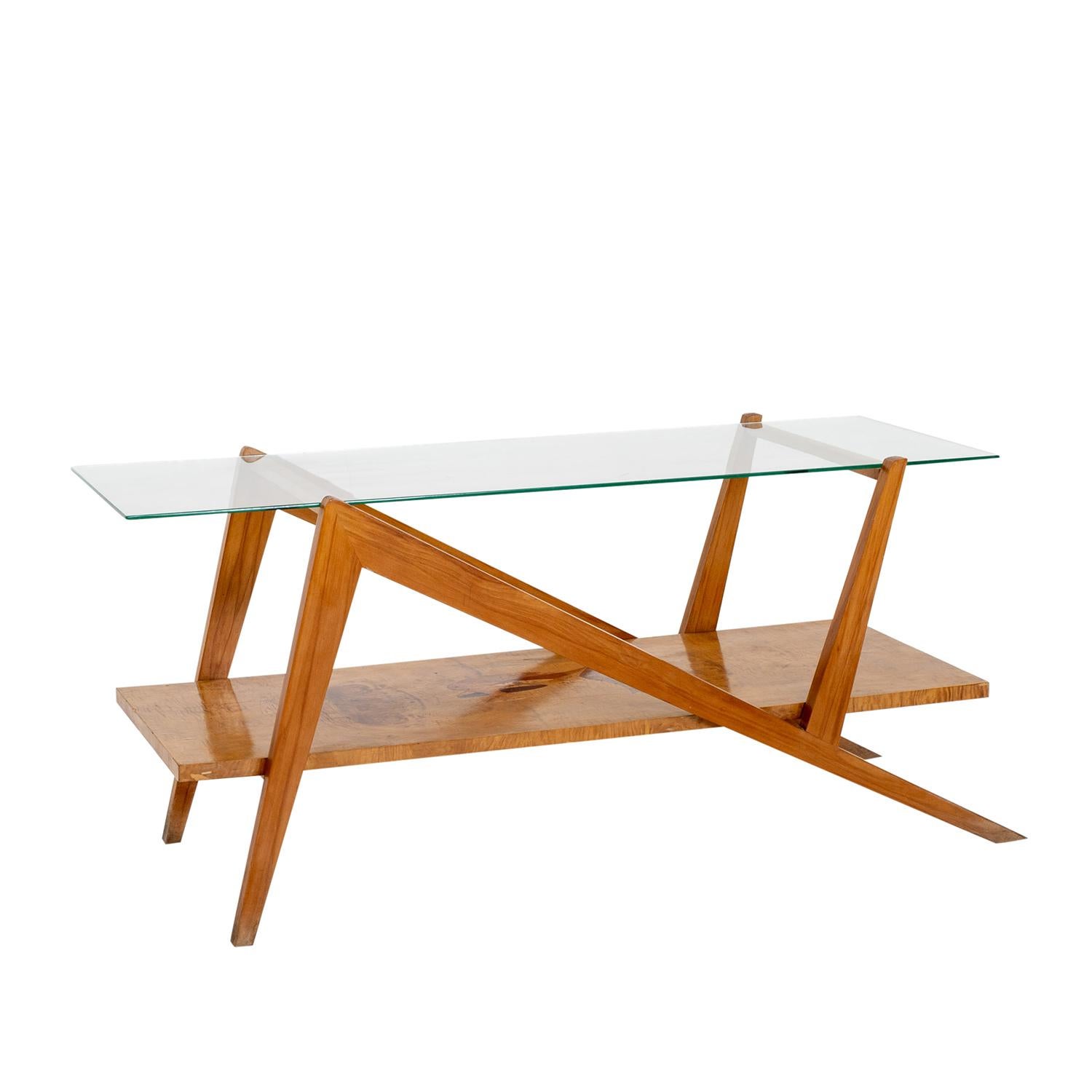 Sculpté à la main Table basse sculpturale italienne du 20ème siècle - Table de canapé en verre vintage en vente