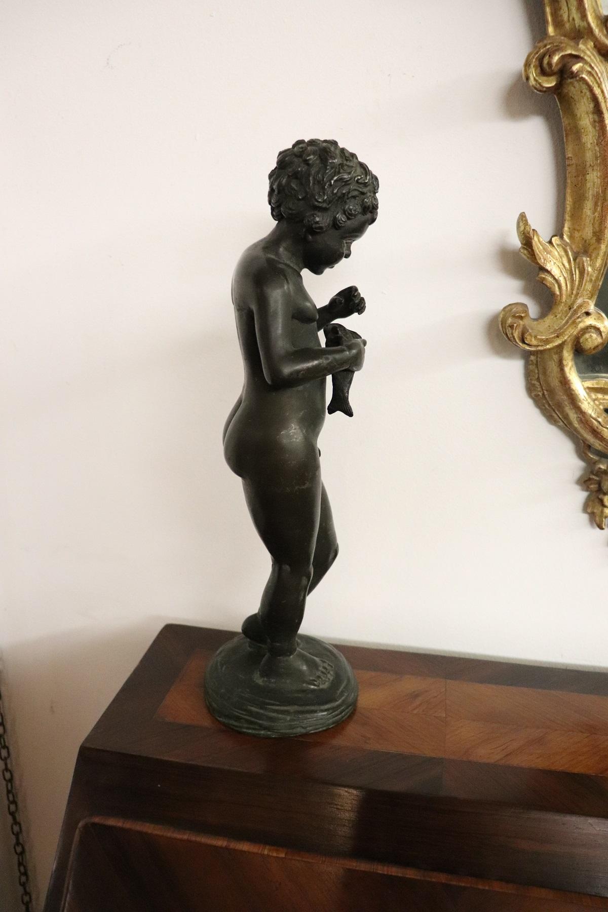 20th Century Italian Sculpture in Bronze Child with Fish 1