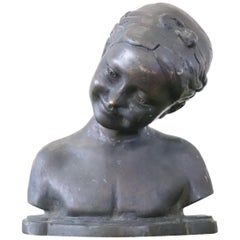 20th Century Italian Sculpture in Bronze Portrait of a Little Girl