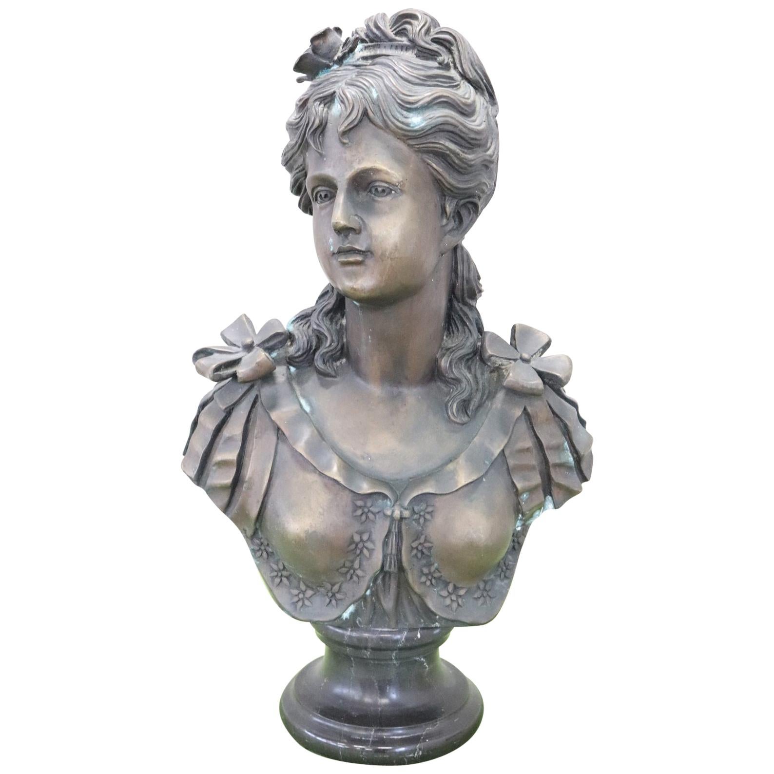 20th Century Italian Sculpture in Bronze Portrait of Young Girl at 1stDibs