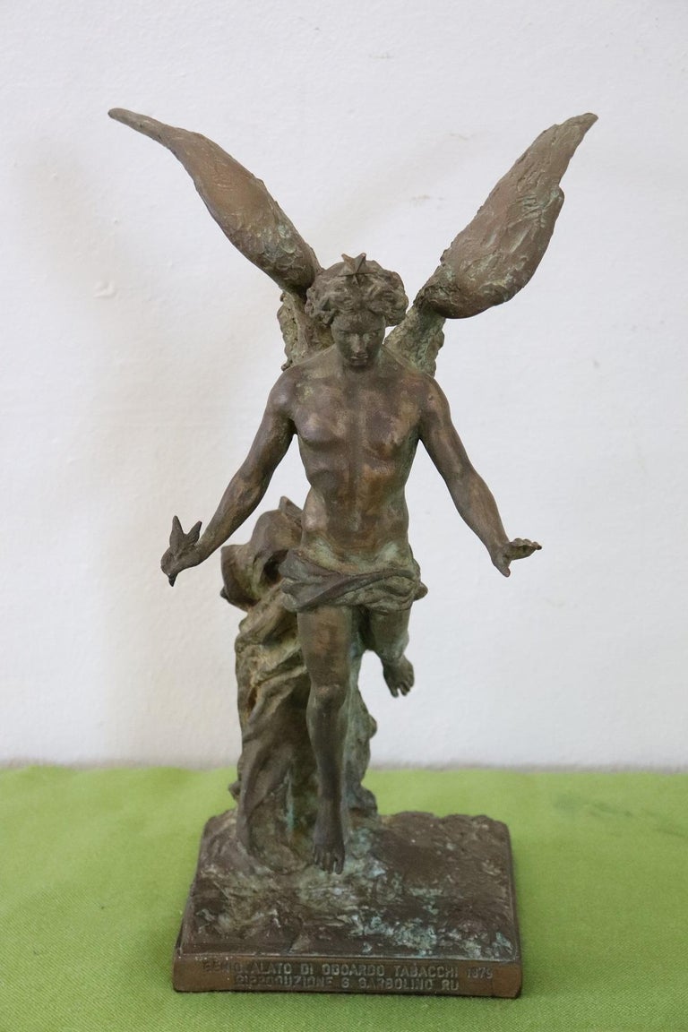 20th Century Italian Sculpture in Bronze Winged Genius by Gabriele