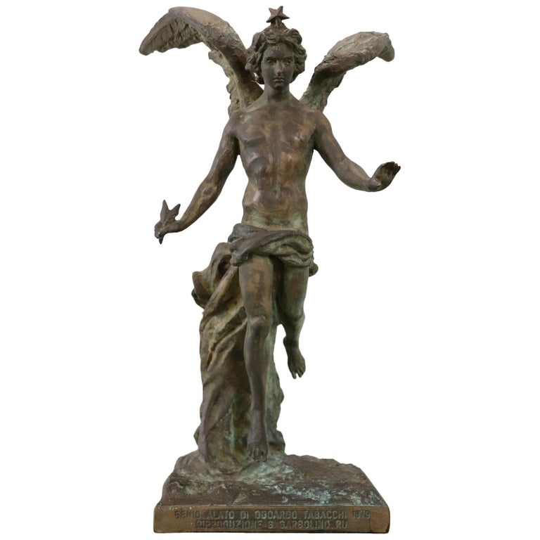 20th Century Italian Sculpture in Bronze Winged Genius by Gabriele