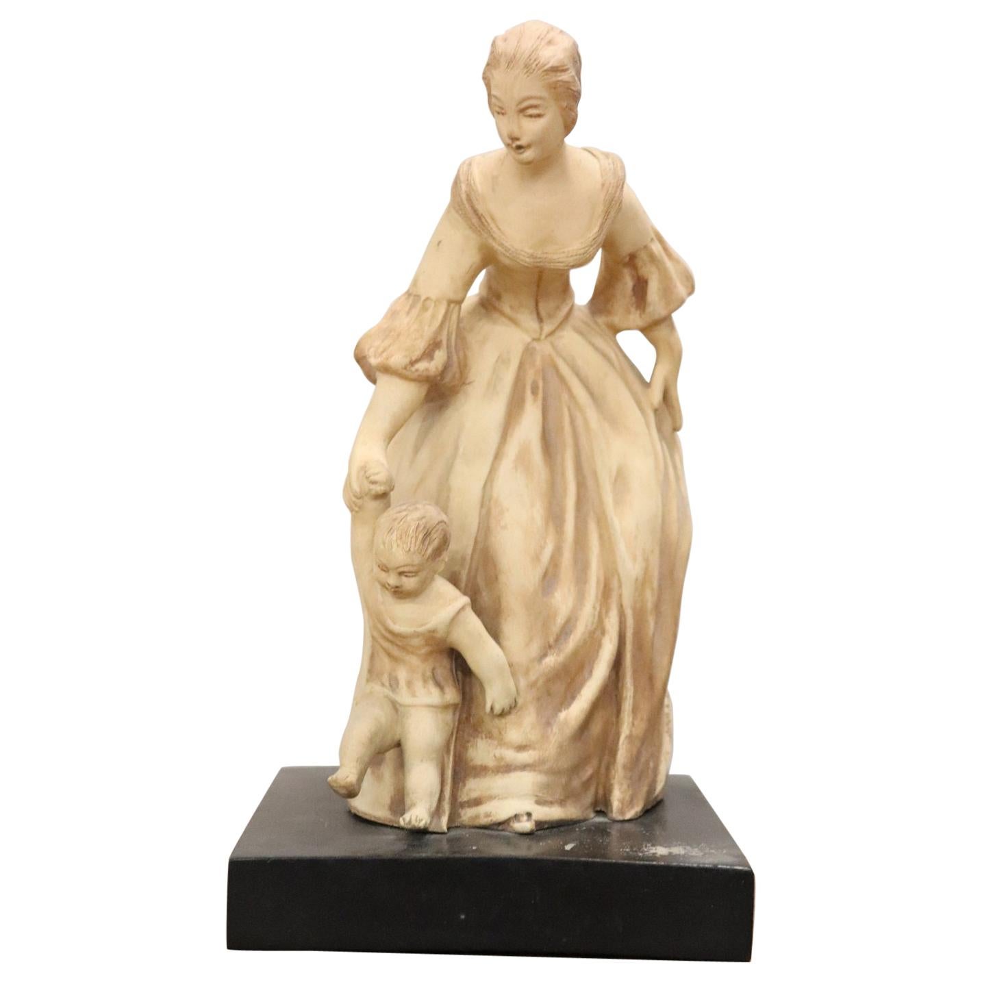 20th Century Italian Sculpture in Clay Mom with Her Baby, Signed