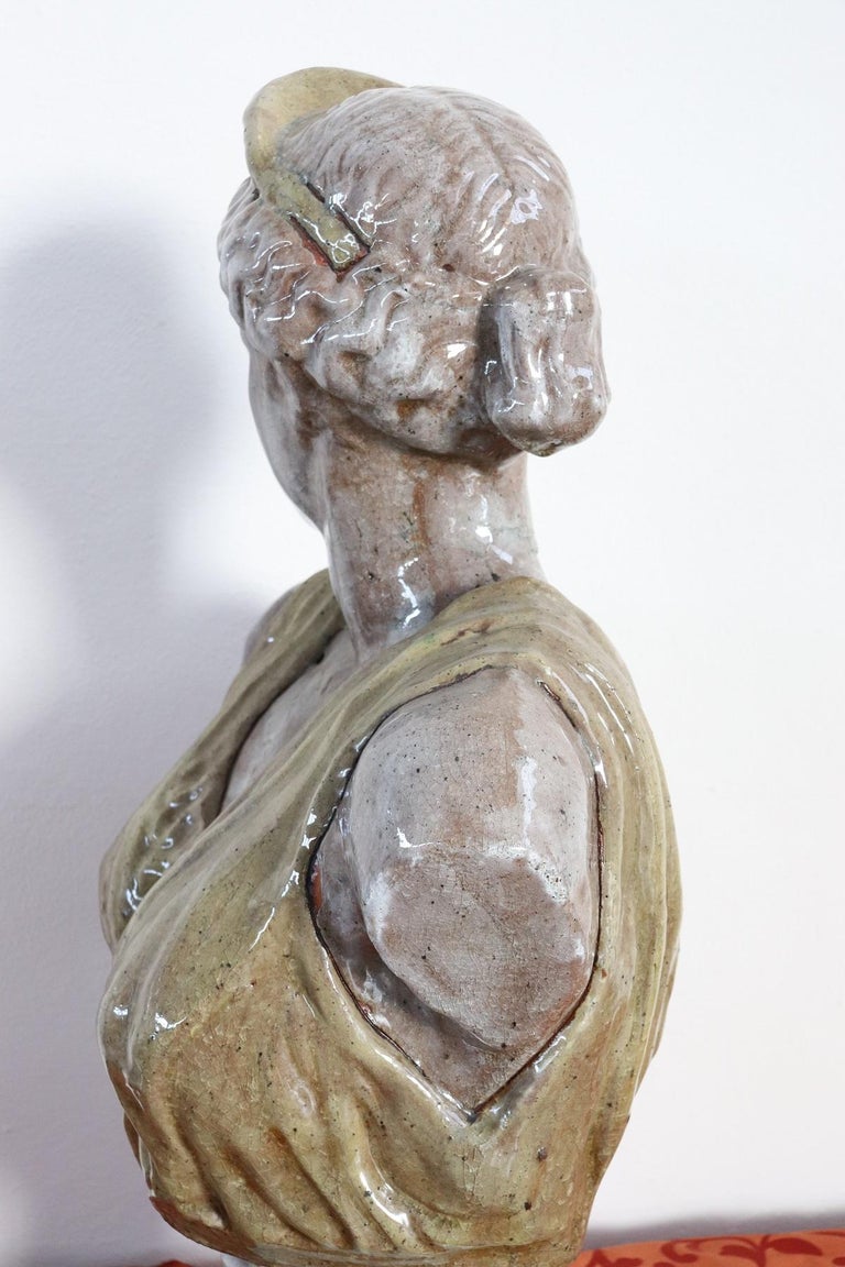 20th Century Italian Sculpture in Glazed Clay Bust of a Roman Woman at ...