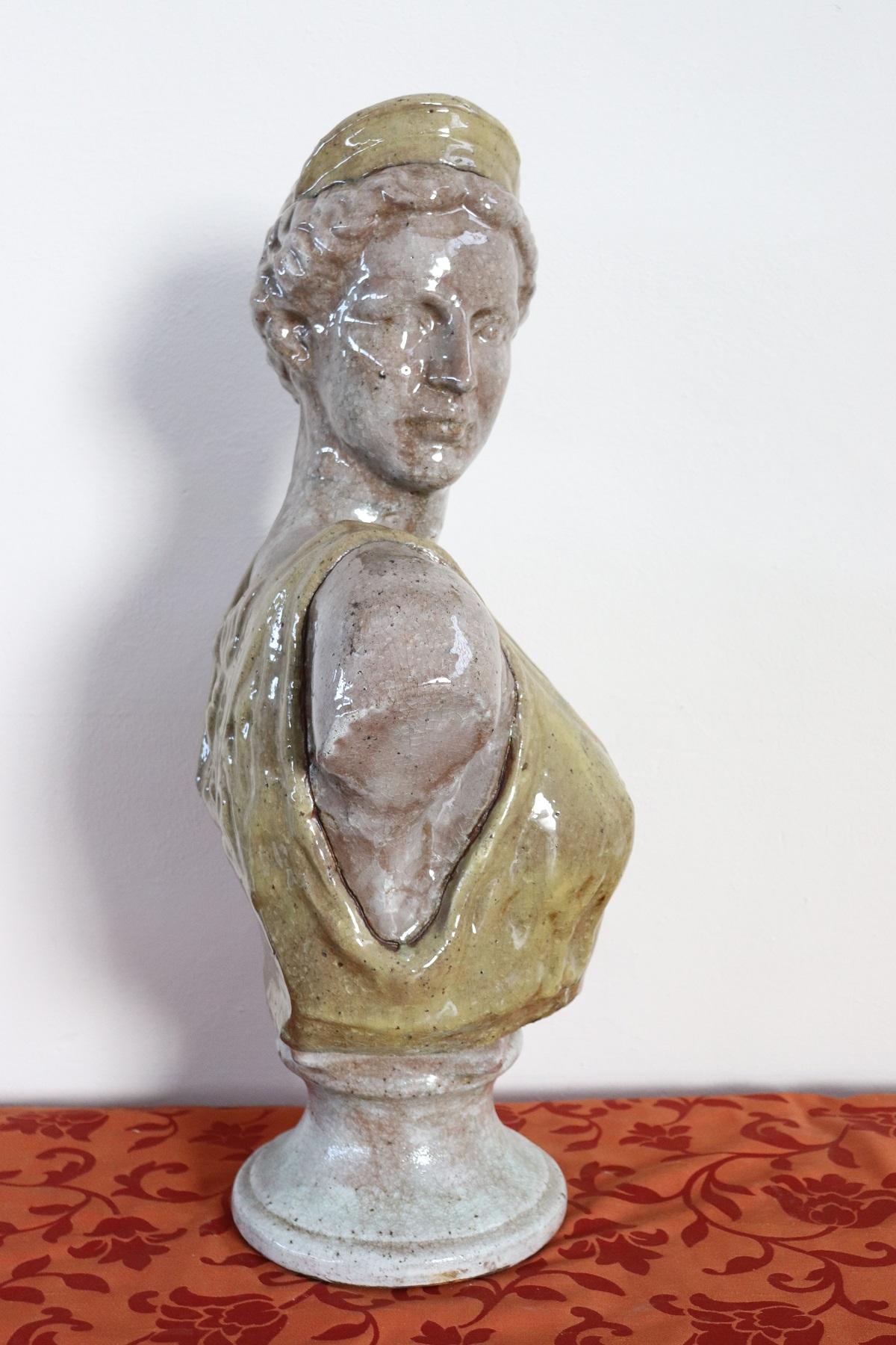 20th Century Italian Sculpture in Glazed Clay Bust of a Roman Woman In Excellent Condition In Casale Monferrato, IT