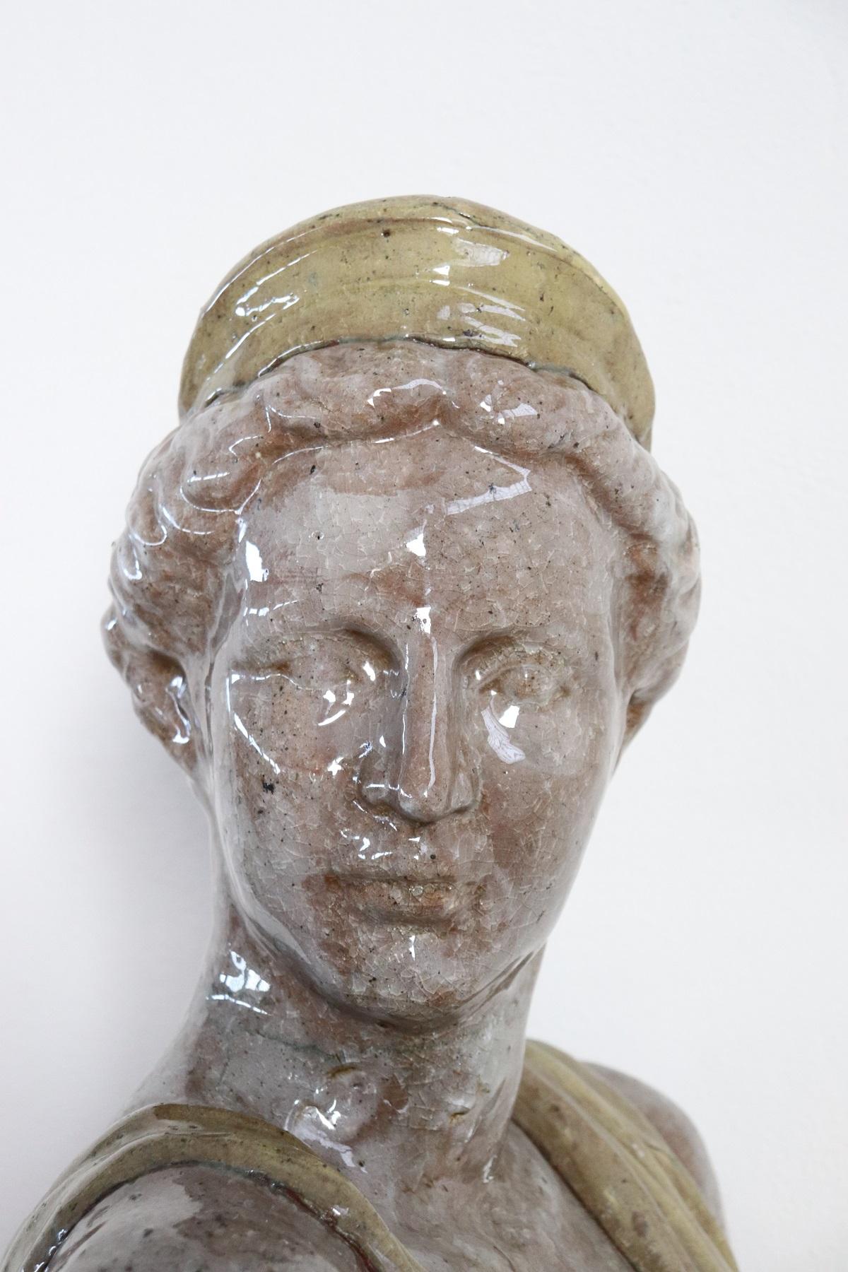 Early 20th Century 20th Century Italian Sculpture in Glazed Clay Bust of a Roman Woman