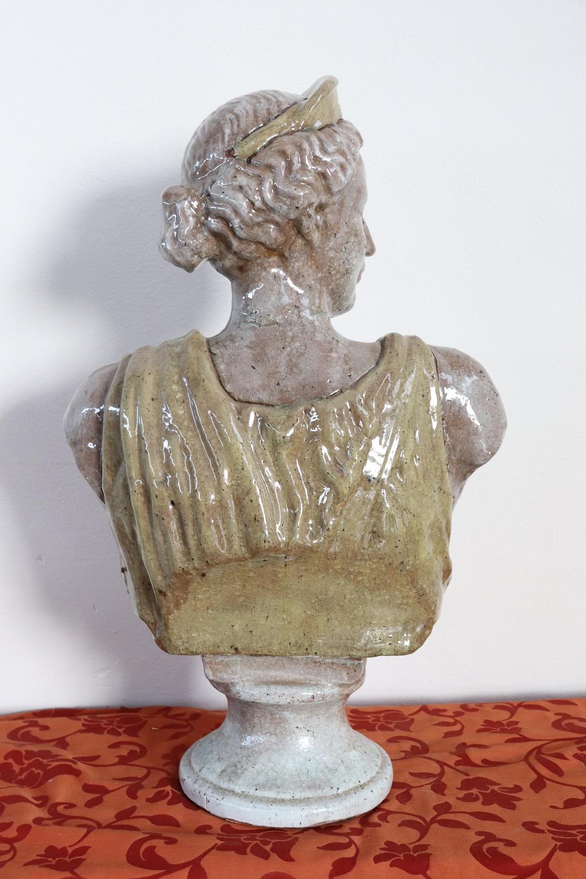 20th Century Italian Sculpture in Glazed Clay Bust of a Roman Woman 3