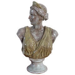 20th Century Italian Sculpture in Glazed Clay Bust of a Roman Woman