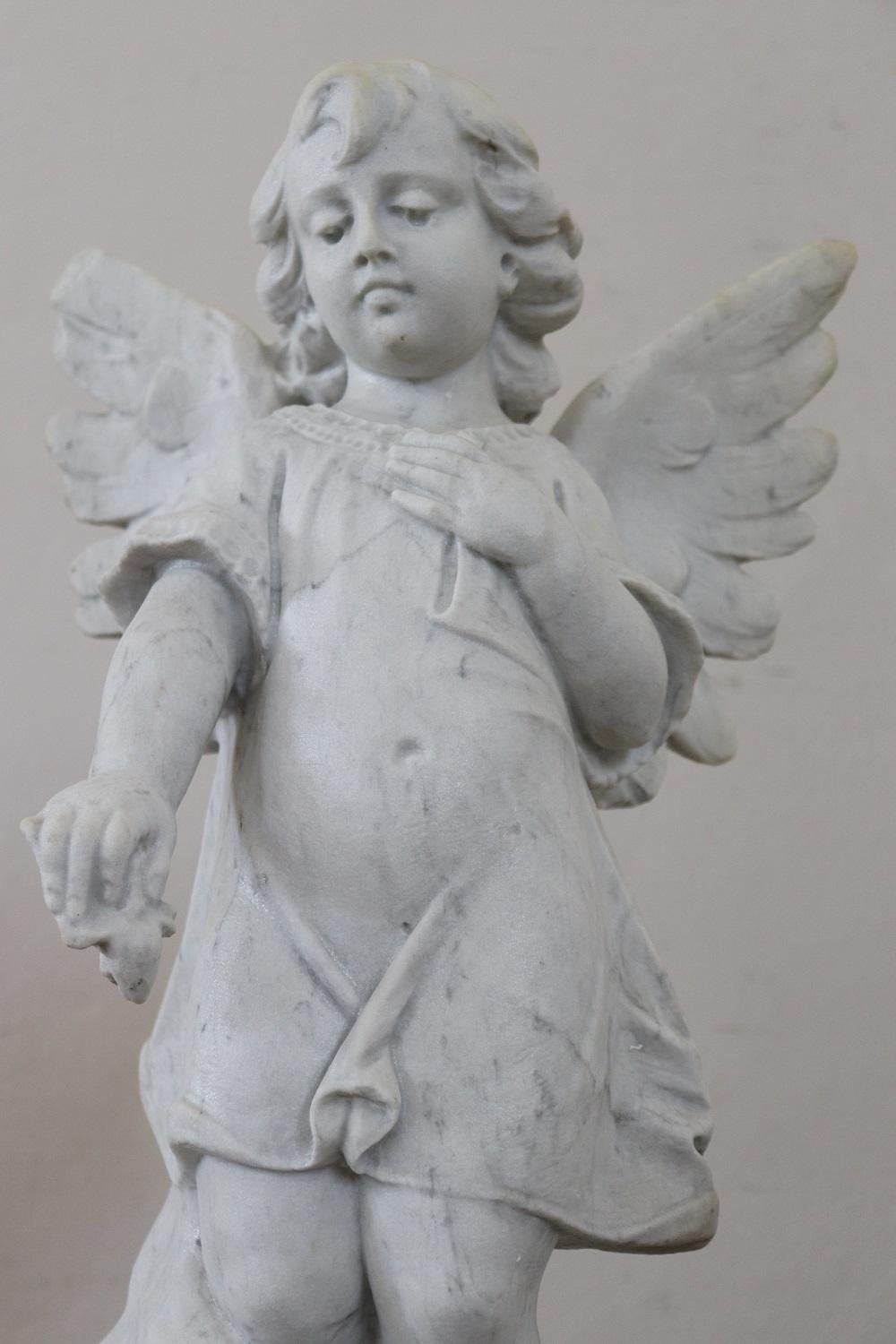 Hand-Carved 20th Century Italian Sculpture in Precious White Marble of Carrara, Angel