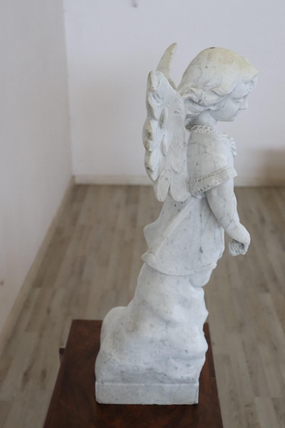 20th Century Italian Sculpture in Precious White Marble of Carrara, Angel In Good Condition In Casale Monferrato, IT