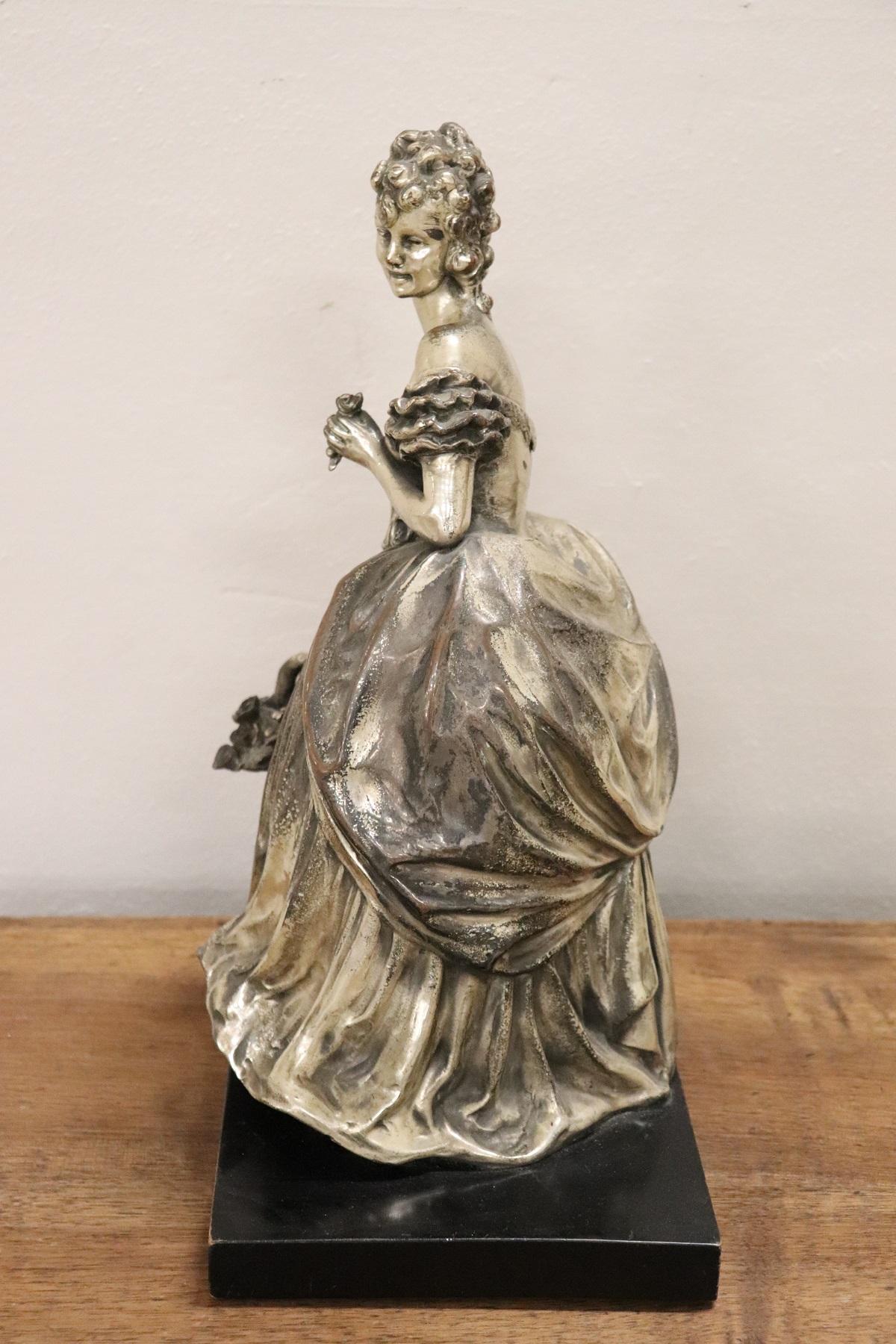 Mid-20th Century 20th Century Italian Sculpture in Silvered Clay Figure of a Lady by B Tornati