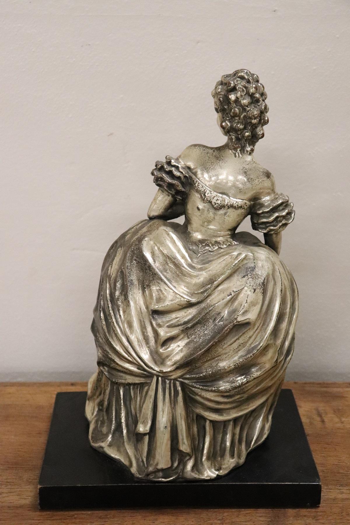 20th Century Italian Sculpture in Silvered Clay Figure of a Lady by B Tornati 1