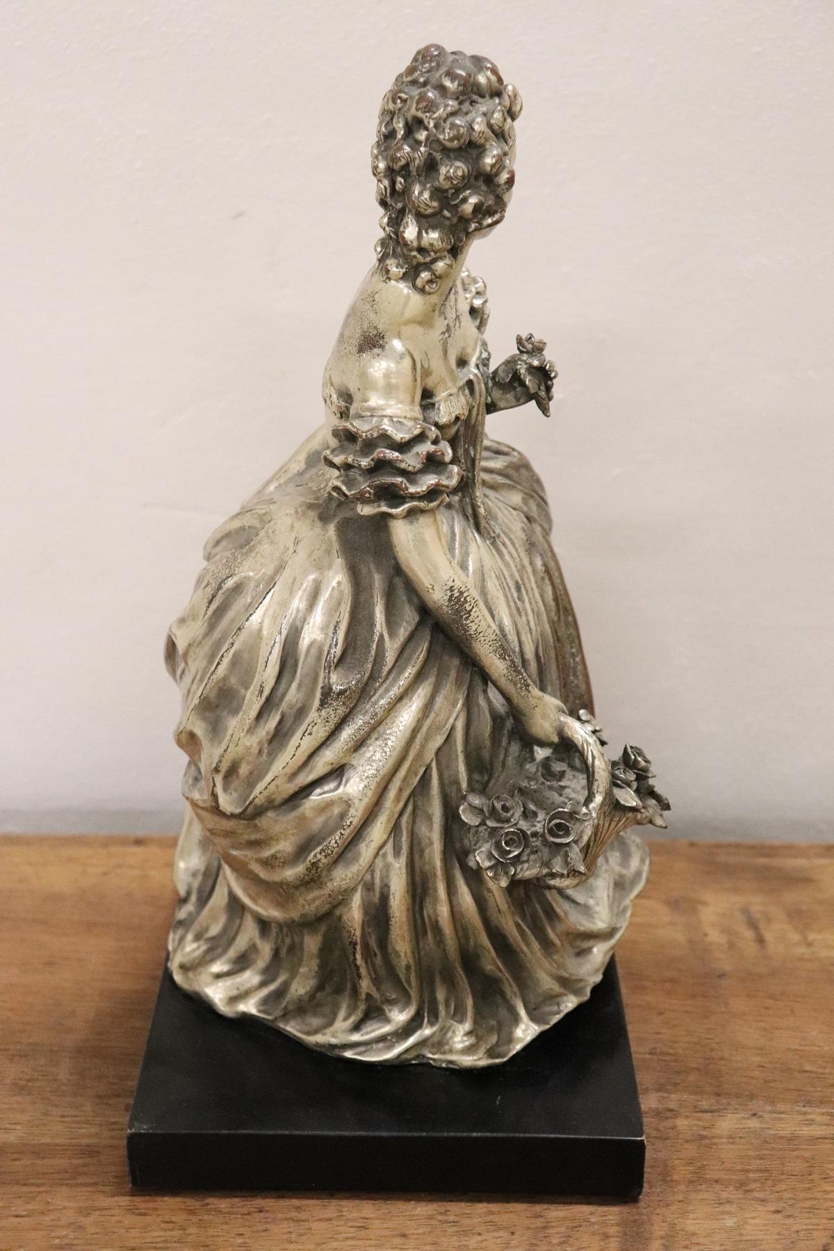 20th Century Italian Sculpture in Silvered Clay Figure of a Lady by B Tornati 2