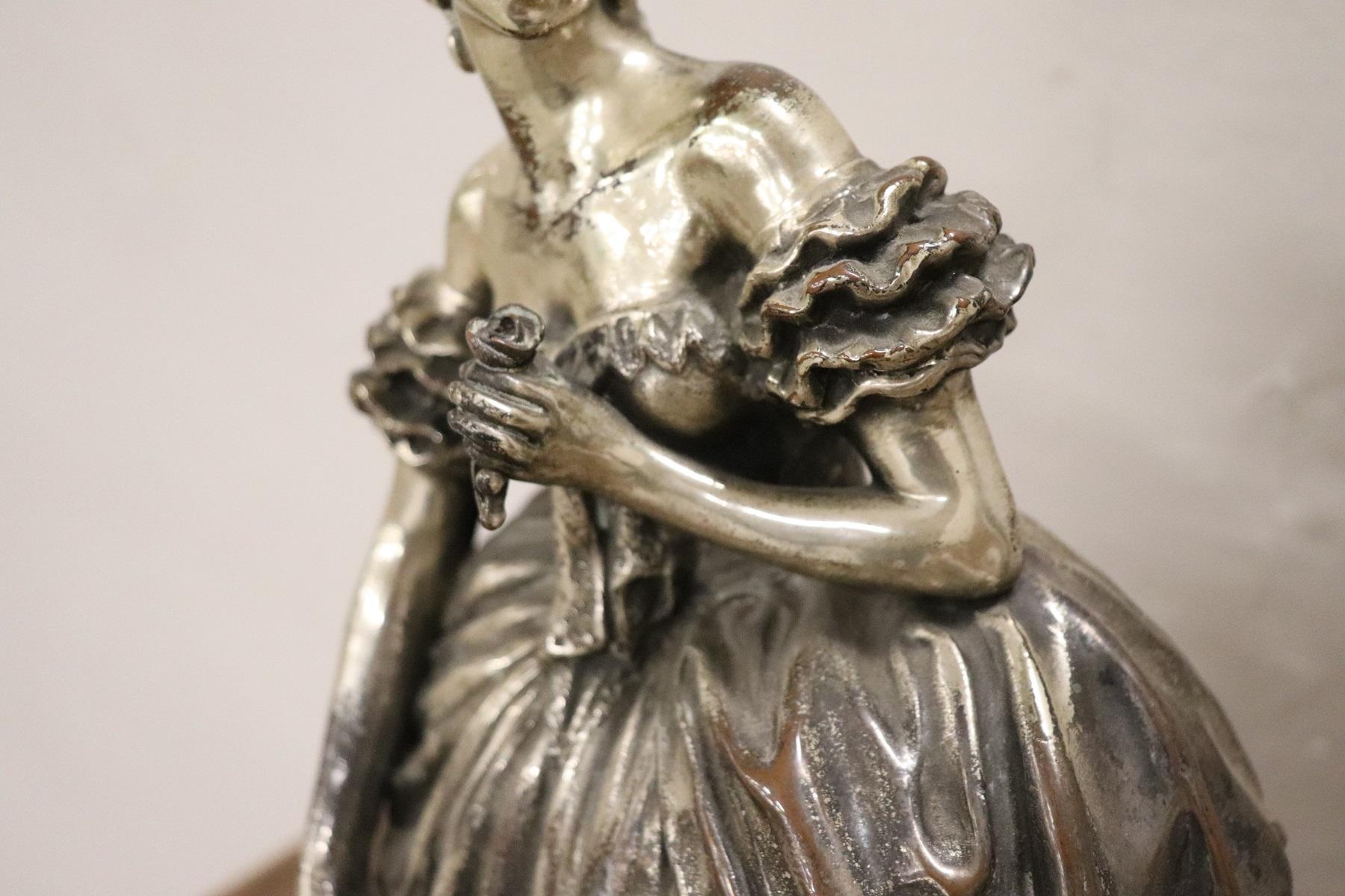 20th Century Italian Sculpture in Silvered Clay Figure of a Lady by B Tornati 4