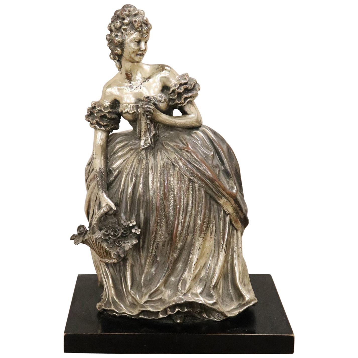 20th Century Italian Sculpture in Silvered Clay Figure of a Lady by B Tornati